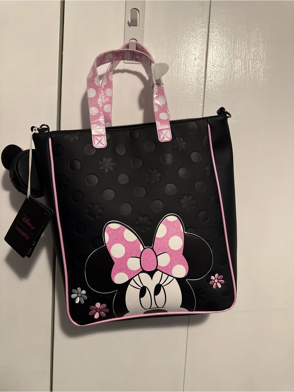 Loungefly Black Tote with Pink Polka-Dot Minnie Bow